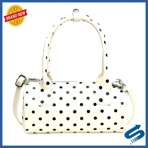 Handbags - Polka Dot Crossbody Bag Glossy PU Satchel Mini Bucket Bag Chic Trendy